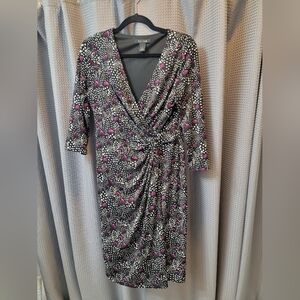 White House Black Market Black Feather Print Dress Size 8